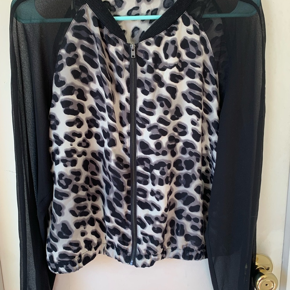 Love Tree Black & White Leopard-Print Bomber Jacket